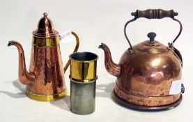 A copper kettle, scuttle and other items