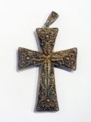 Large continental white metal filigree cross pendant