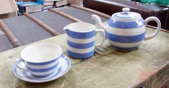 A quantity of assorted ceramics including:- teapot, hot water jug, T G Green teapot, Cornishware and