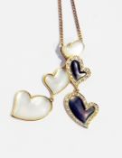 18K gold mother-of-pearl abalone shell and diamond heart pendant with three graduated mother-of-
