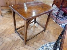 An antique oak occasional table, rectangular top, on straight supports and stretchers, 76cm wide