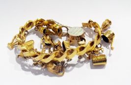 15ct gold double-twist pattern charm bracelet and a quantity of 9ct gold and gold-coloured metal