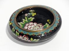 Japanese cloisonne bowl of a oblate form, central peony decoration, 17cm diameter