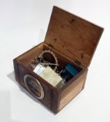 An inlaid wooden box with relief-moulded roundel to front containing quantity of costume jewellery