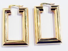 A pair 9ct gold rectangular-shaped hoop earrings