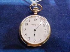 A gold plate lady's fob watch, with enamel dial, Elgin, USA make