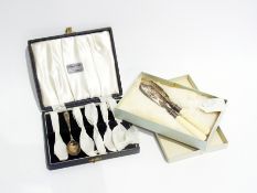 A set of six Victorian silver coffee spoons, Sheffield 1889 in fitted box, together with a pair of