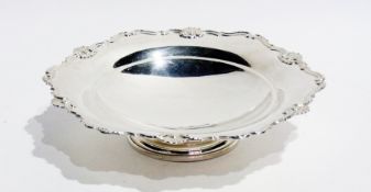 Silver comport, circular with raised ogee and scallopshell border, circular foot, 24cm diameter,