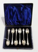 A set of six Victorian silver coffee spoons, with shell-shaped bowls and foliate cresting, Sheffield