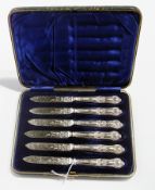 A set of six Victorian silver-handled fruit knives, with engraved silver plate blades, Sheffield