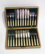 A 12-piece fish knife and fork set, with ivory handles, in a fitted case together with a silver