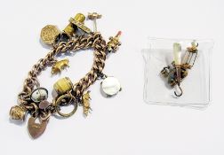 9ct gold curb-link pattern charm bracelet and a quantity antique and later charms with enamel and
