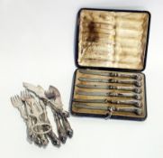 A set of Mappin & Webb silver handled tea knives with steel blades, cased together with various