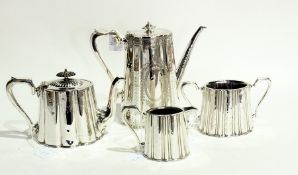 A late Victorian silver plate coffee/tea set comprising coffee pot, teapot, milk jug and sugar