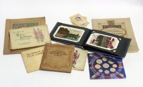 A quantity of cigarette card albums, a 1998 UK proof set, small album of early 20th century birthday