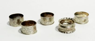 Five silver napkin rings, various dates