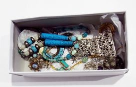 A quantity of silver and turquoise costume jewellery to include:- necklaces, brooches, etc. (1 box)