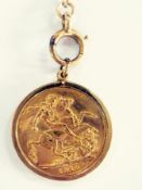 Sovereign 1913 made into pendant on gold coloured chain with 18ct clasp