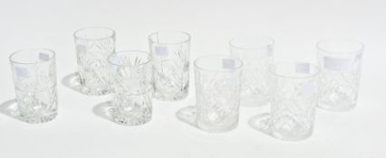 Set of 12 Russian cut-glass tumblers, straight sided and stylised foliate cut and a set of four