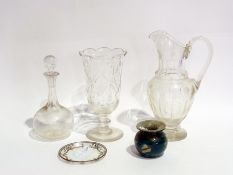 Victorian cut-glass celery vase, footed with scalloped edge, Victorian cut-glass ewer, riveted,