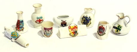 A quantity of crested ware including:- Goss "Battle of Largs" memorial tower, Carlton china "The