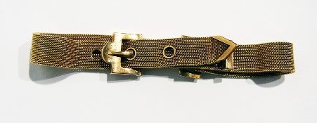 Late Victorian/Edwardian 9ct rose and yellow gold mesh belt and buckle pattern bracelet, 16.4g