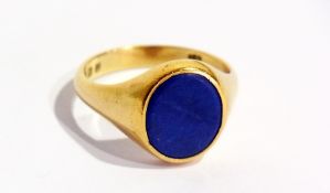 A 18ct gold and lapis signet ring, set oval stone, 8.4g total approx.