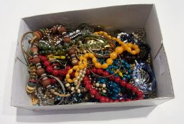 A quantity of costume jewellery, beads, bangles, diamante, etc. (1 box)