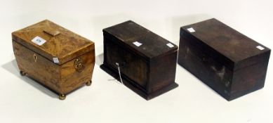 A tea caddy (af), locked,  no key and two other boxes