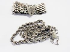 Silver chain necklace, rope-twist pattern and a flexible mesh bracelet (2)