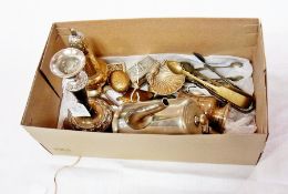 Quantity of silver plate to include candlestick, sugar sifter, sugar nips etc (1 box)