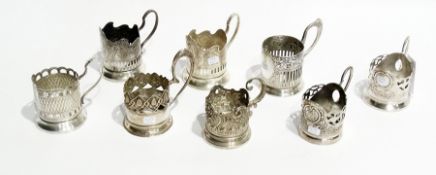 Various Russian white metal tea glass holders, some commemorative of achievements (8)