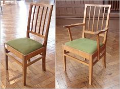 A set of five walnut dining chairs by Kenneth Desmond Lampard, Cotswold School, with back rails,