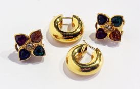 A pair of 18ct gold hoop-pattern earrings and a pair of coloured paste stone set earrings