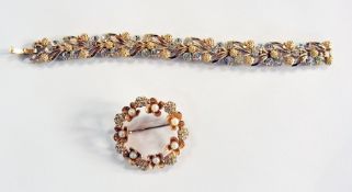 Christian Dior circular brooch with flowers and pearls, and Trifari bracelet (2)