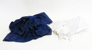 An early 20th century blue satin-type dress with lace detailing, together with a quantity of