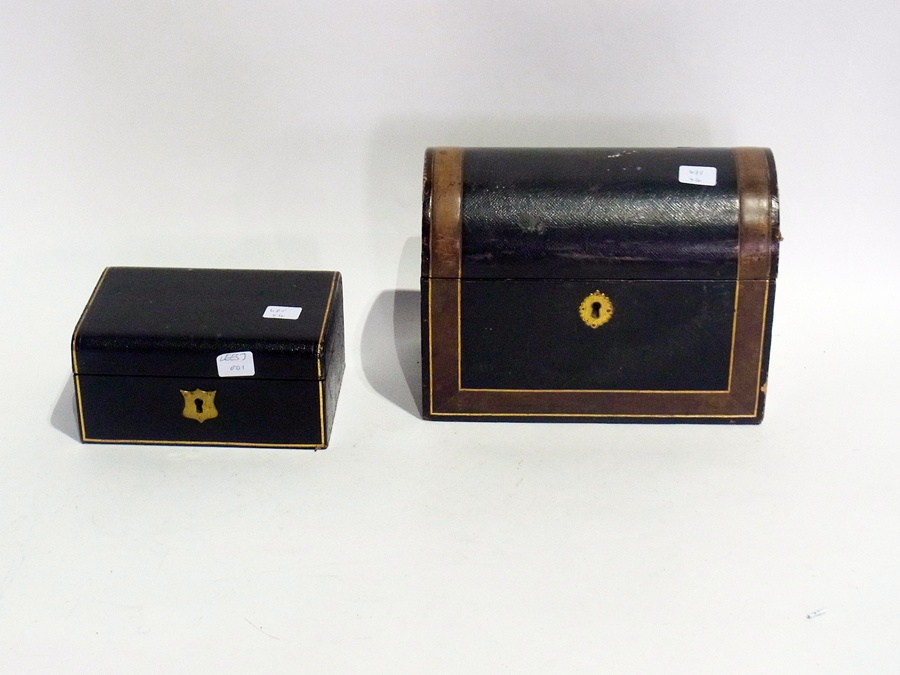 A domed leather letter holder, marked  Westerton Hyde Park Corner, a leather jewellery box, a