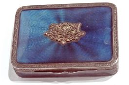 A George V and blue enamel rectangular snuff box, with engraved floral borders and marcasite foliate