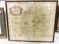 Map
Colour print, Cumberland, after Robert Morden
36 x42 cms
with a framed map of Shropshire, with