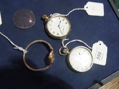 Two open-faced pocket watches with enamel dials and subsidiary second hand dial together with a