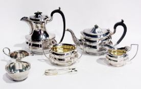 A silver plate tea/coffee set comprising: coffee pot, teapot, sugar basin and milk jug, together