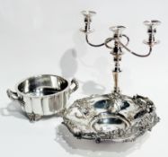 A quantity of silver plate to include:- a pair of candelabra, entree dish and cover, vegetable