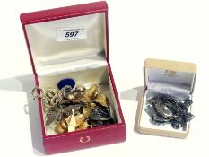 A quantity of assorted brooches, chain, etc. (2 boxes)