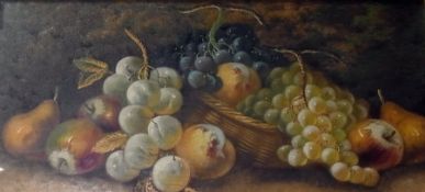 Oil on canvas
T. Vincent
Still life of fruit in a basket,
signed lower left
29 x 58 cms