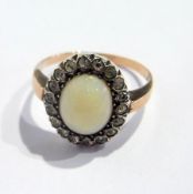 22ct gold wedding ring, 2g approx. and opal-coloured stone and white stone cluster ring