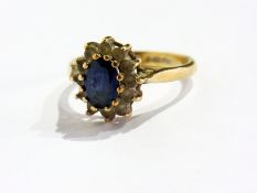 9ct gold blue and white stone cluster ring
