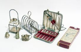 A quantity of miscellaneous silver plate to include:- flatware, toast racks, biscuit barrels, entree