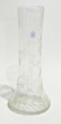 A 19th century engraved glass vase, tall and ribbed with spreading base, wheel engraved decoration