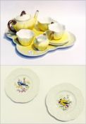 Foley china breakfast set with tray and pair of cauldron plates floral decorated