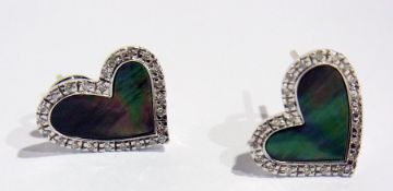 Pair 18ct white gold, diamond and abalone shell earrings, possibly by Georg Jensen